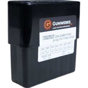 Gunwerks 375 CheyTac Ammo 377 Grain Cutting Edge MTAC Solid Lead Free Box of 10